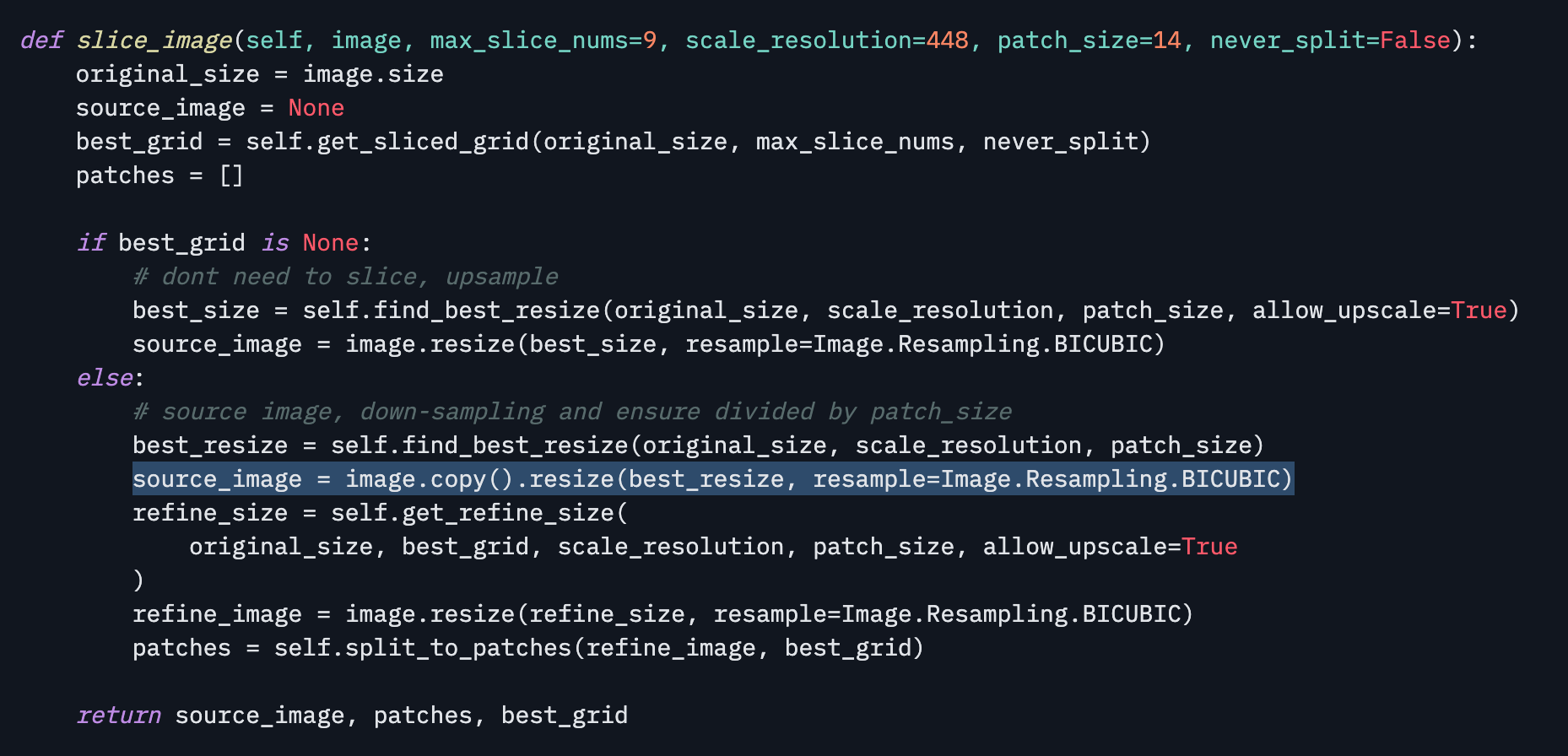 The MiniCPM slice image code with a redundant copy before resize